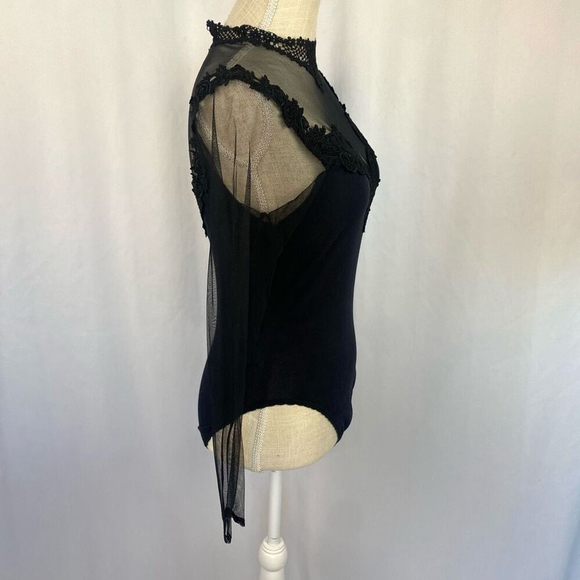 90s Y2K Hanky Panky Cotton Bodysuit Lace Mock Neck Black Womens Medium - Picture 2 of 11